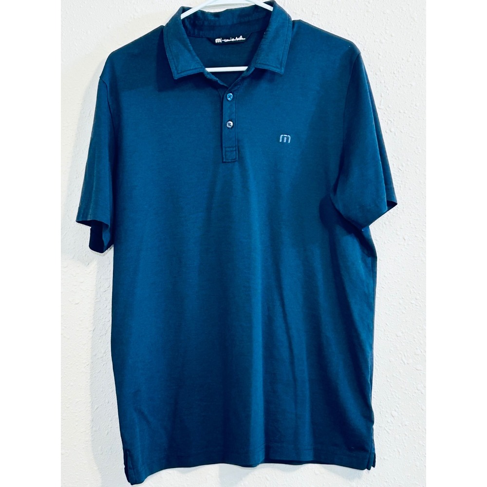 TravisMathew Mens Navy Blue Pima Cotton Blend Polo Shirt Size Large Golf Casual